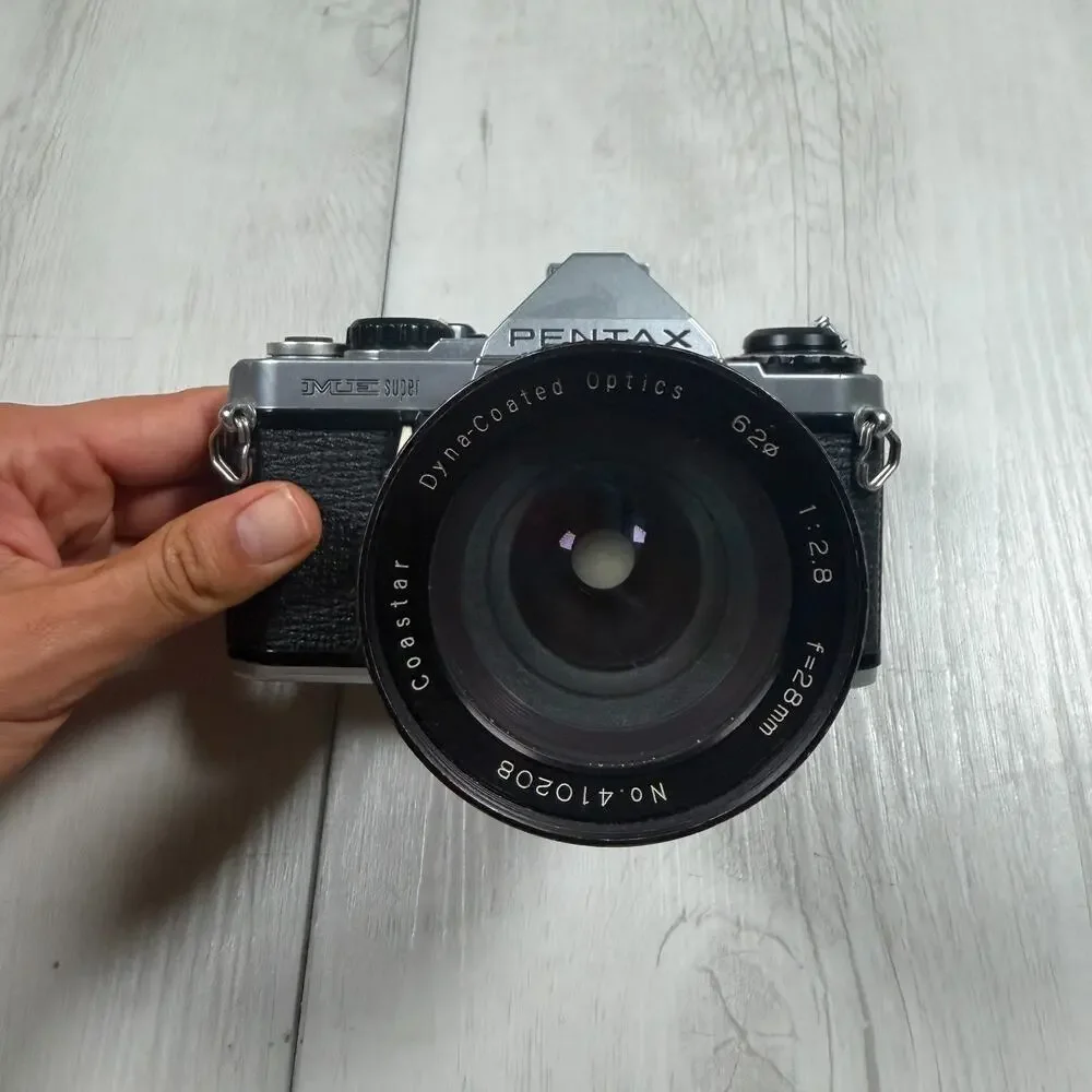 VTG Pentax ME Super 35mm SLR Film Camera Coastar 28mm lens Untested Parts Only